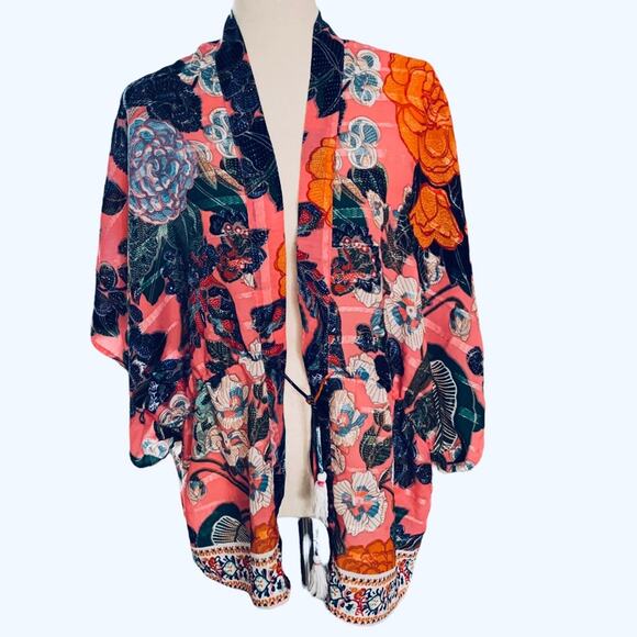 Free people enchanted blooms floral pink kimono one size - Picture 2 of 12